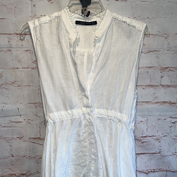 Zara Woman linen blend hi low sleeveless blouse business casual S white tie back - Picture 2 of 12